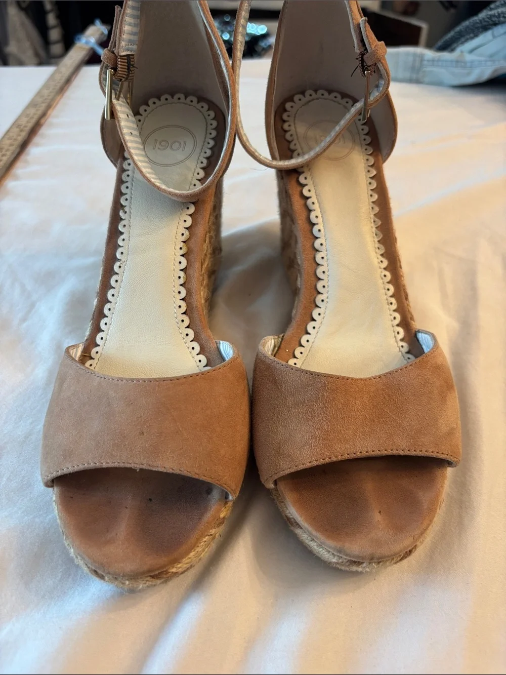 Women's Tan Suede Ankle-Strap Wedge Sandals